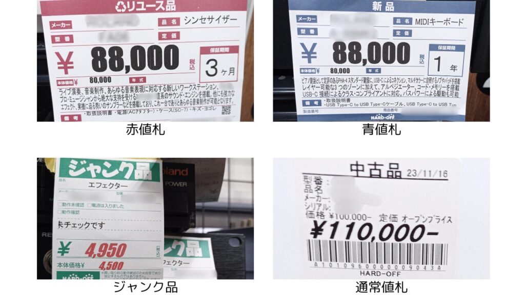 ハードオフの値札の種類