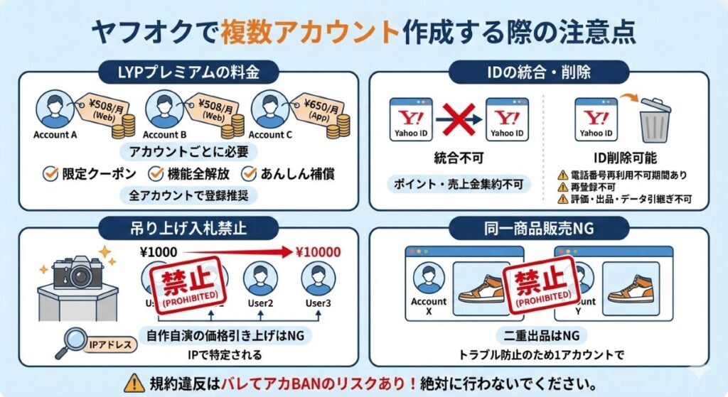 ヤフオクで複数アカウント作成する際の注意点