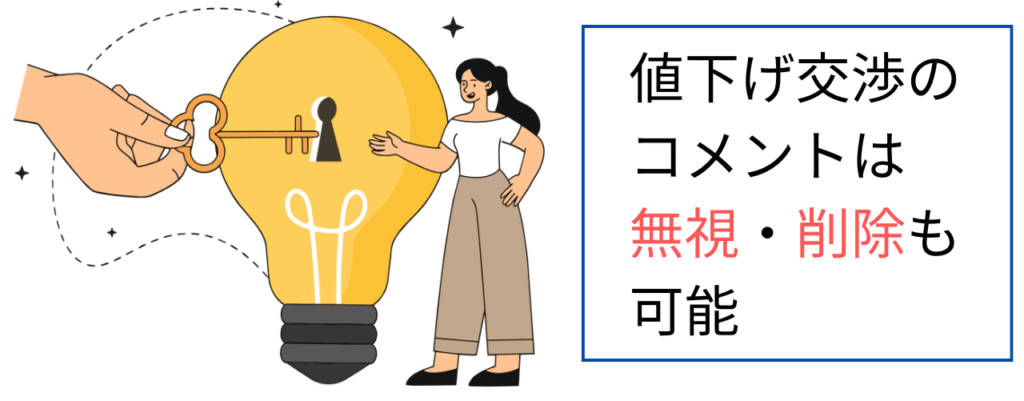 値下げ交渉のコメントは無視・削除も可能